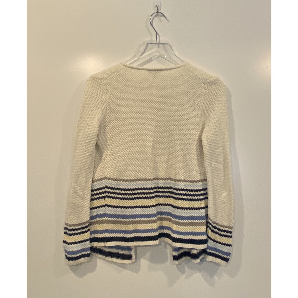 J. Jill Womens XS Open Front Cardigan Sweater Cream Striped Cotton Blend 0769 - Picture 3 of 7